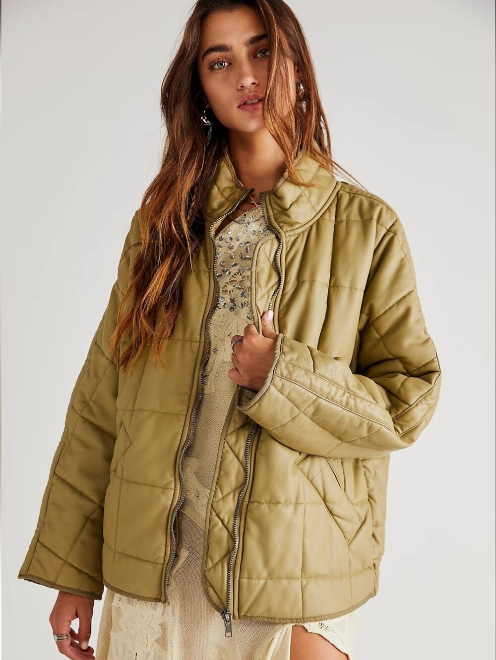 Free People We The Free Dolman Sleeve Quilted Vegan Faux Leather Jacket Size M